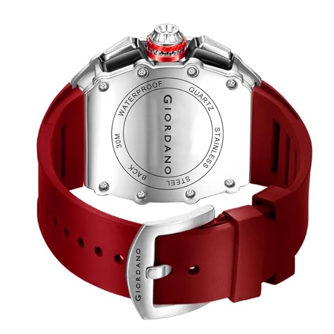 Giordano Multifunction Watch for Men with Day, Date, and 24-Hour Sub-Dial, Water Resistant Square Dial Unique Design