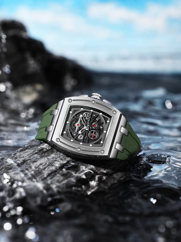 Giordano Sqaure Analog Casual Sporty Watch for Men – Mechanical-Inspired Dial, Date Display, Quartz Movement and Comfortable Silicone Strap