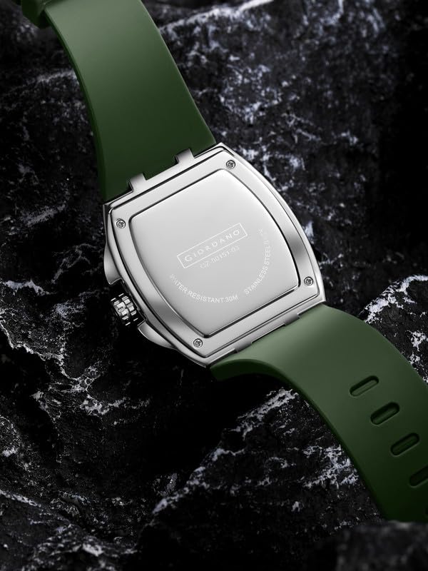 Giordano Sqaure Analog Casual Sporty Watch for Men – Mechanical-Inspired Dial, Date Display, Quartz Movement and Comfortable Silicone Strap
