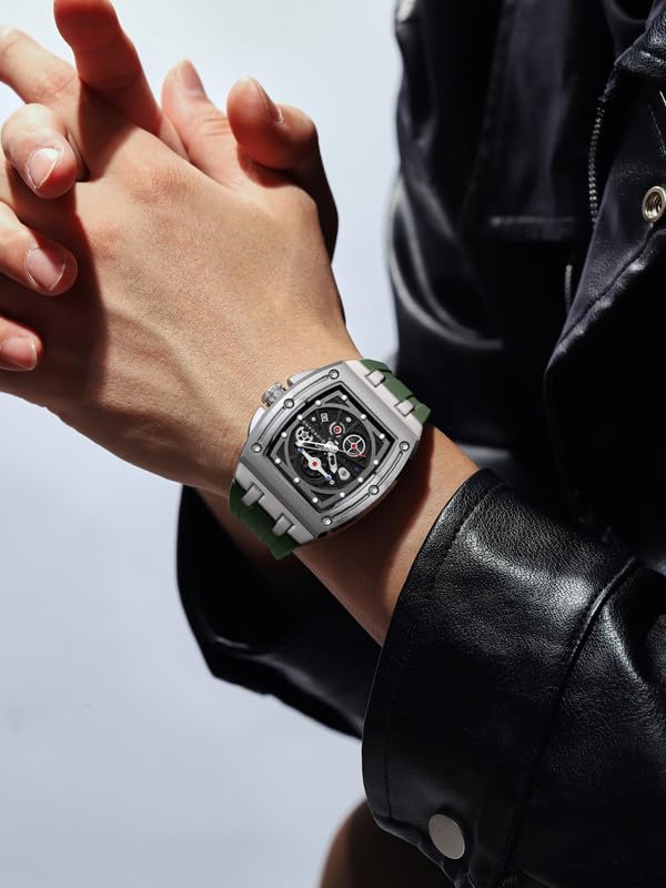 Giordano Sqaure Analog Casual Sporty Watch for Men – Mechanical-Inspired Dial, Date Display, Quartz Movement and Comfortable Silicone Strap