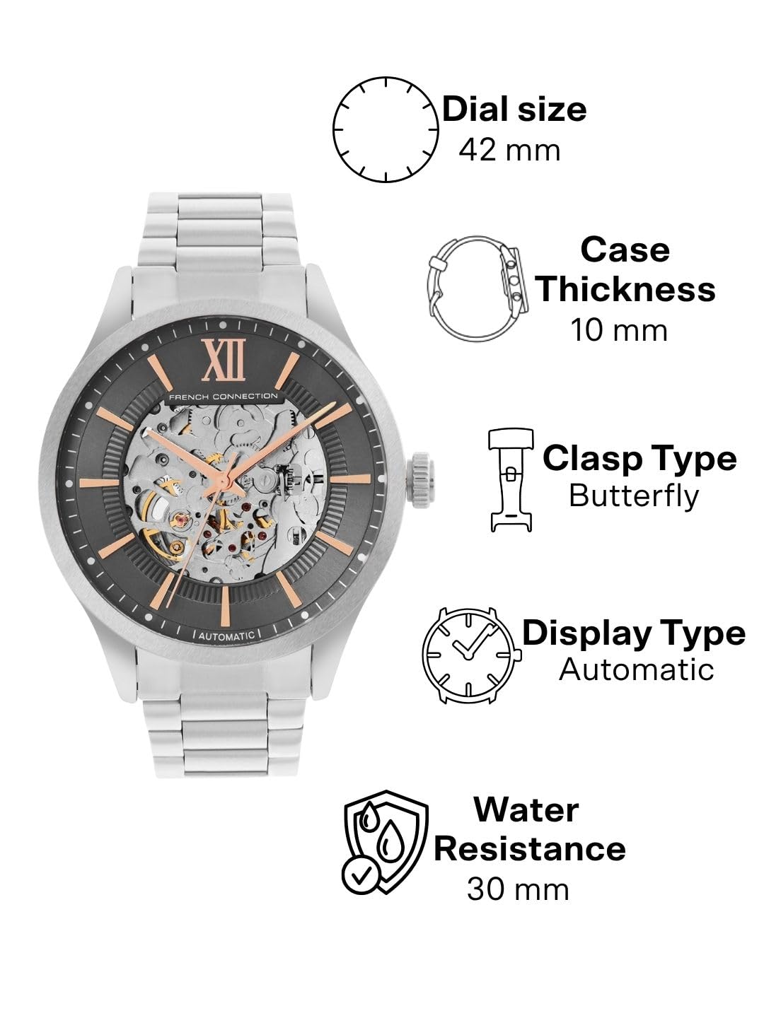 French Connection Automatic Grey Dial Men's Watch-FCA10SM