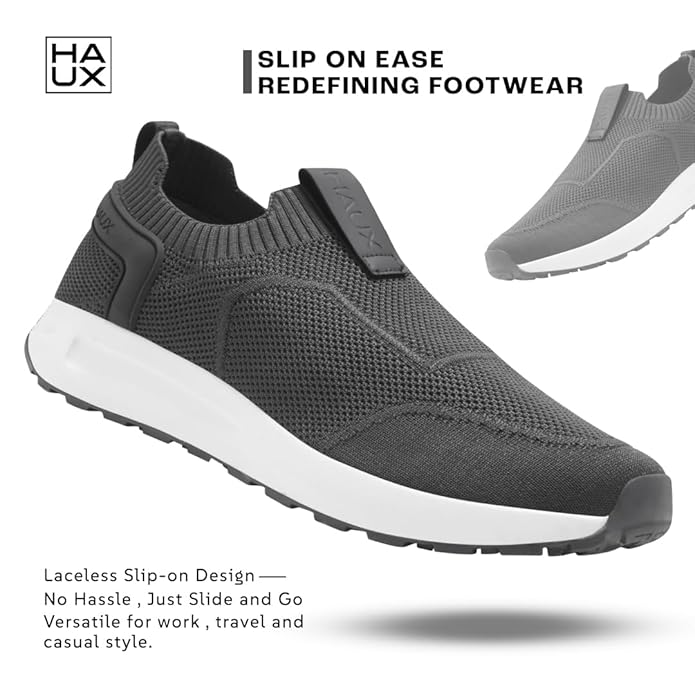 HAUX Men’s Slip-On Running Shoes | Lightweight Sports Sneakers with Memory Foam Cushioning | Walking, Gym, Jogging, Training | Ultra Comfort & Style