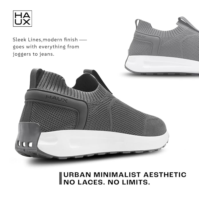 HAUX Men’s Slip-On Running Shoes | Lightweight Sports Sneakers with Memory Foam Cushioning | Walking, Gym, Jogging, Training | Ultra Comfort & Style