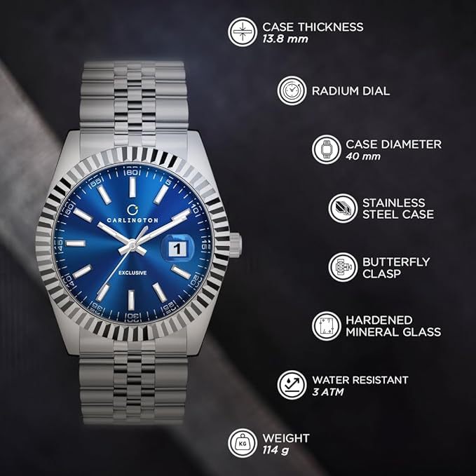 Carlington Analog Men's Watch with Stainless Steel Chain Strap, Multi-Color Dial Options, Premium Gift Watch for Men – Stylish Casual & Formal Wrist Watch - CT 8811