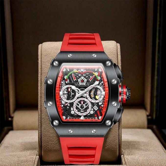 Giordano Multifunction Watch for Men with Day, Date, and 24-Hour Sub-Dial, Water Resistant Square Dial Unique Design