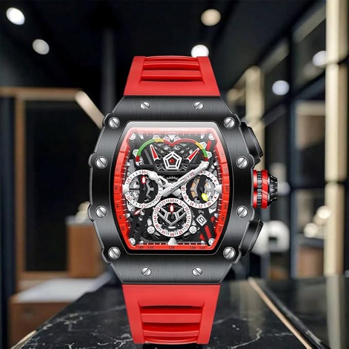 Giordano Multifunction Watch for Men with Day, Date, and 24-Hour Sub-Dial, Water Resistant Square Dial Unique Design