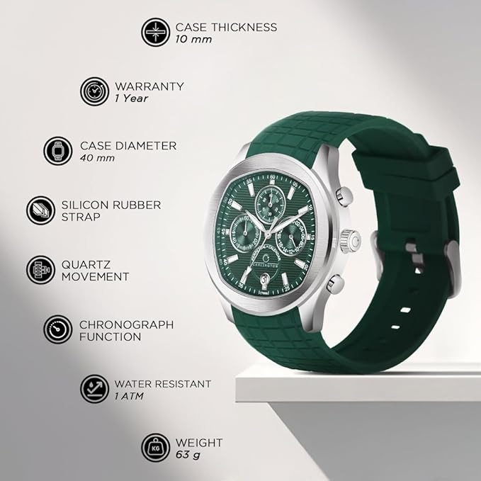Carlington Legacy Series Analog Wrist Watches with Chronograph & Silicone Strap for Men - CT 9999