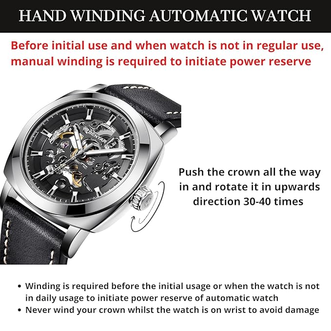 BENYAR Automatic Mechanical Watch for Men | Skeleton Dial Analog Watch | Genuine Leather Strap | 30M Water Resistant | Luxury Men’s Gift Watch