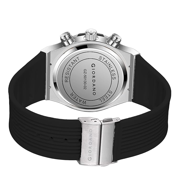 Giordano Multi-Function Watch for Men | Rainbow Crystal Bezel | Skeleton Dial | Black Sillicon Strap