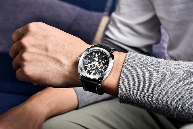 BENYAR Automatic Mechanical Watch for Men | Skeleton Dial Analog Watch | Genuine Leather Strap | 30M Water Resistant | Luxury Men’s Gift Watch