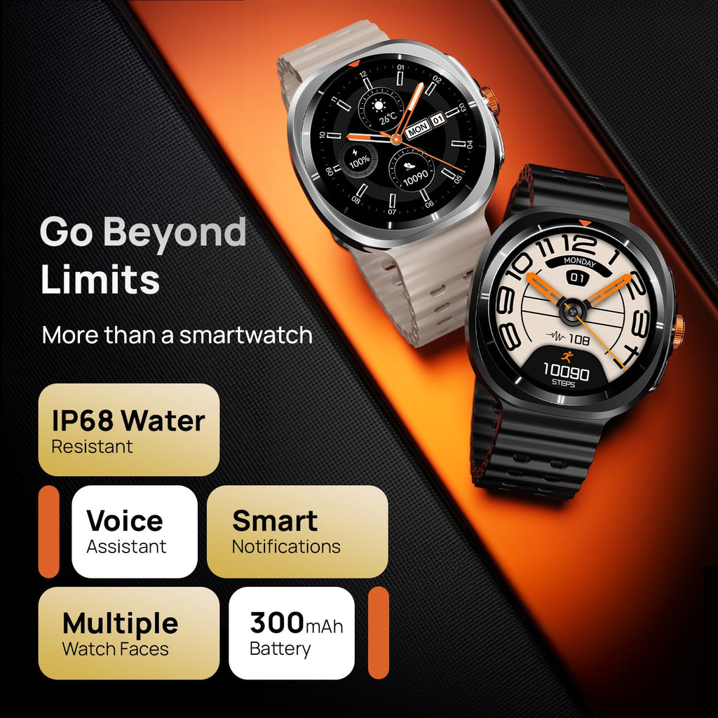 Fire-Boltt Axiom Round Smart Watch 1.43″ Super AMOLED Display with Always‑On Mode, Bluetooth Calling, Rotating Crown, SPO₂ &amp; Heart Rate Monitor, IP67 Waterproof Silicone Smartwatch for Men - White