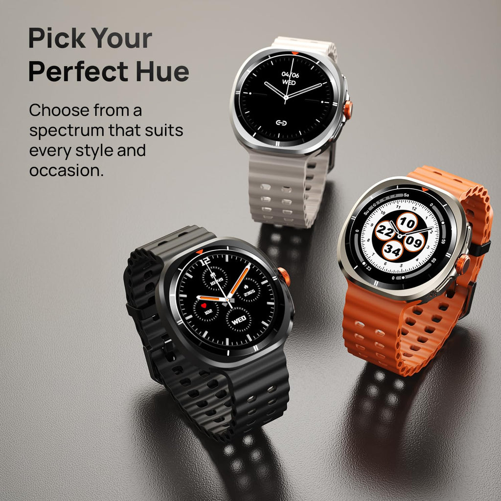 Fire-Boltt Axiom Round Smart Watch 1.43″ Super AMOLED Display with Always‑On Mode, Bluetooth Calling, Rotating Crown, SPO₂ &amp; Heart Rate Monitor, IP67 Waterproof Silicone Smartwatch for Men - White