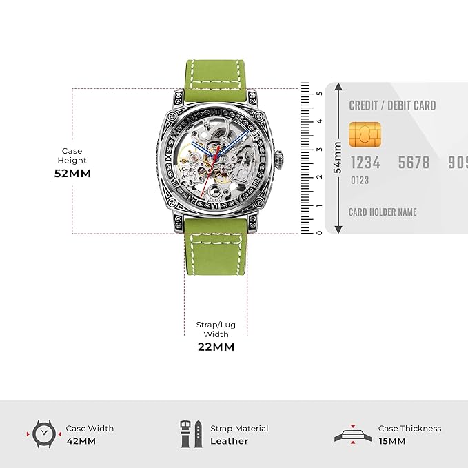 Skmei 9271 Men's Automatic Analog Watch, 30M Water-Resistant, Zinc Alloy Case, Leather Band, Glass Crystal, 42mm Case Width - 9271