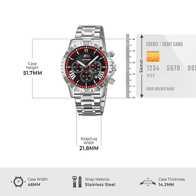 SKMEI Quartz Analog Chronograph Watch – Luxury Stainless Steel Band, Zinc Alloy Case Waterproof Wristwatch for Men - 9352