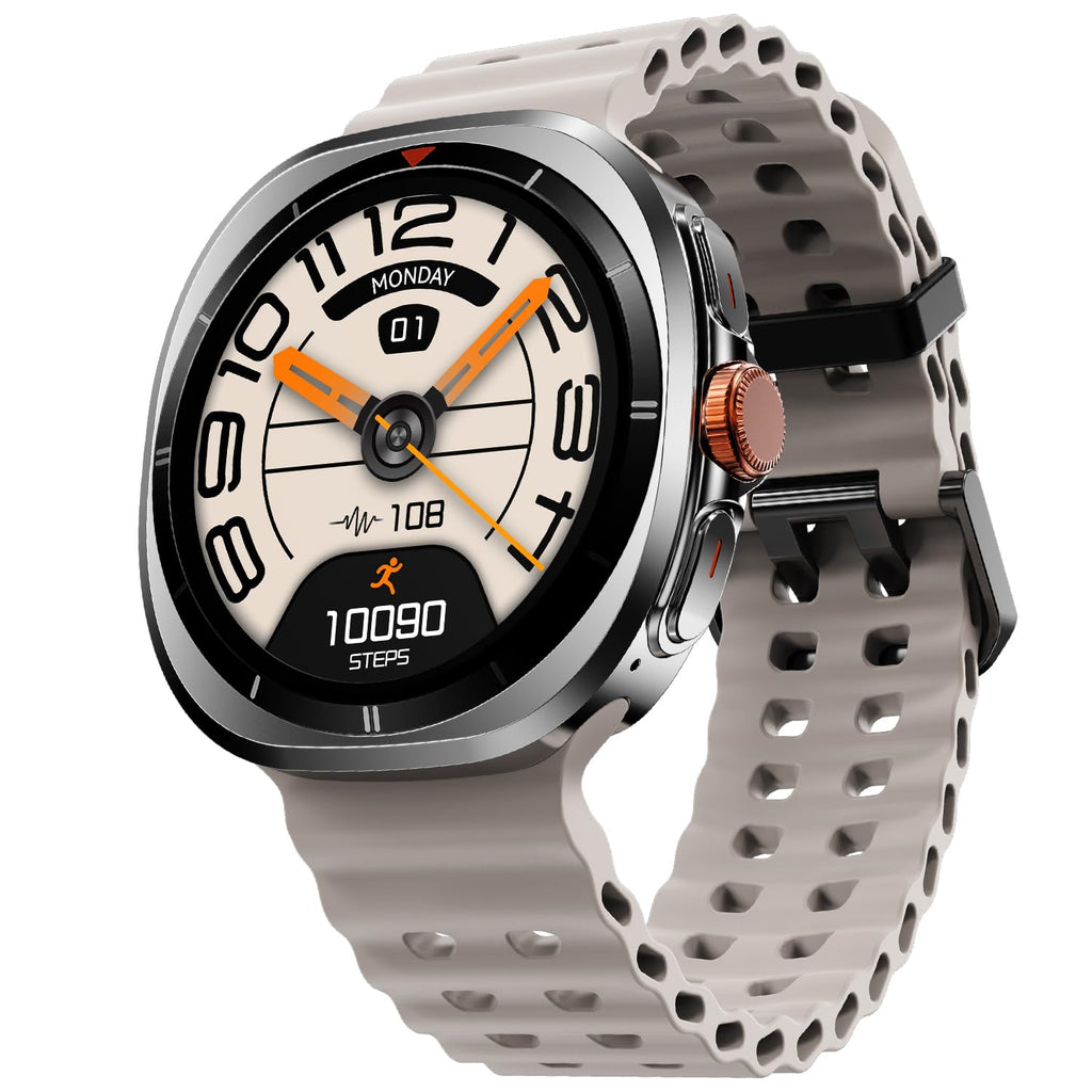 Fire-Boltt Axiom Round Smart Watch 1.43″ Super AMOLED Display with Always‑On Mode, Bluetooth Calling, Rotating Crown, SPO₂ &amp; Heart Rate Monitor, IP67 Waterproof Silicone Smartwatch for Men - White