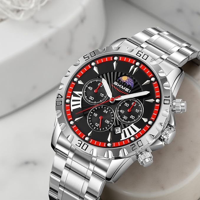 SKMEI Quartz Analog Chronograph Watch – Luxury Stainless Steel Band, Zinc Alloy Case Waterproof Wristwatch for Men - 9352