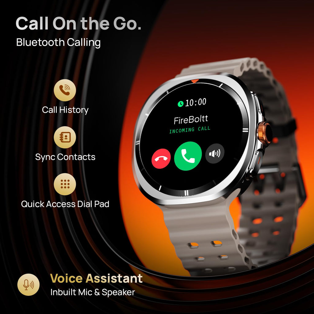 Fire-Boltt Axiom Round Smart Watch 1.43″ Super AMOLED Display with Always‑On Mode, Bluetooth Calling, Rotating Crown, SPO₂ &amp; Heart Rate Monitor, IP67 Waterproof Silicone Smartwatch for Men - White