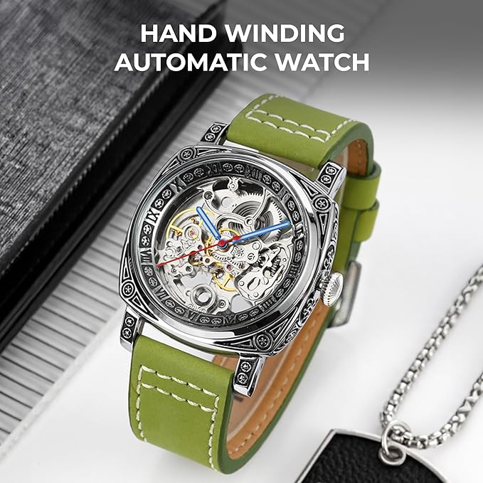 Skmei 9271 Men's Automatic Analog Watch, 30M Water-Resistant, Zinc Alloy Case, Leather Band, Glass Crystal, 42mm Case Width - 9271