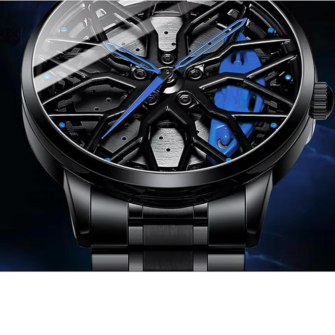 Branded Men's Sport Quartz Watch Car Wheel Multicolour Dial Wheel Dial 360 Rotating Casual Fashion Stainless Steel Alloy Mens &Boy's Luxury Metal Gift Creative Watch