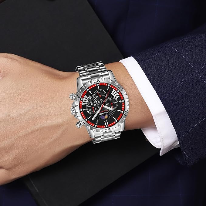 SKMEI Quartz Analog Chronograph Watch – Luxury Stainless Steel Band, Zinc Alloy Case Waterproof Wristwatch for Men - 9352