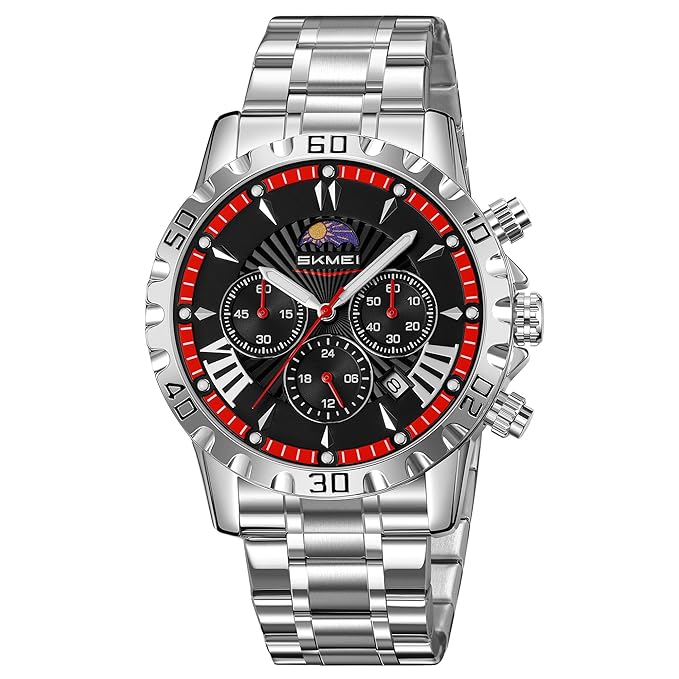 SKMEI Quartz Analog Chronograph Watch – Luxury Stainless Steel Band, Zinc Alloy Case Waterproof Wristwatch for Men - 9352